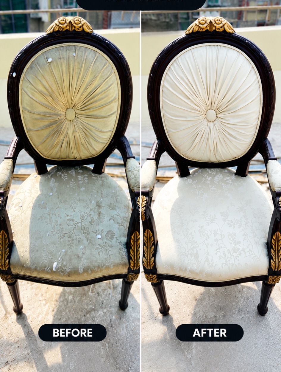 Before and after upholstery deep cleaning comparison